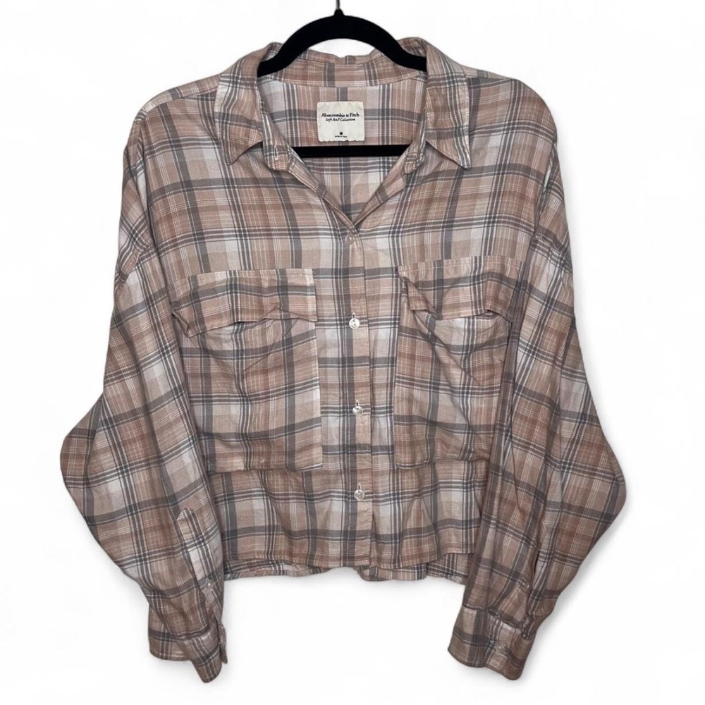 Abercrombie & Fitch Women's Taupe Plaid Button-Front Shirt